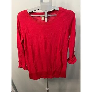Banana‎ Republic Roll Tab Sleeve Red Cotton Knit Top - Size M